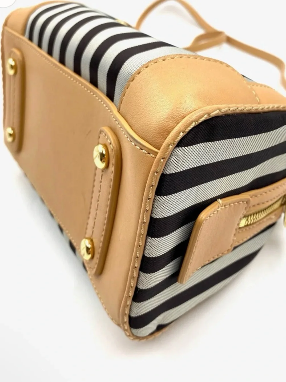 Henri Bendel EUC Mini Stripe Nylon & Leather Crossbody / Satchel Bag @9”x 7” - Picture 3 of 16